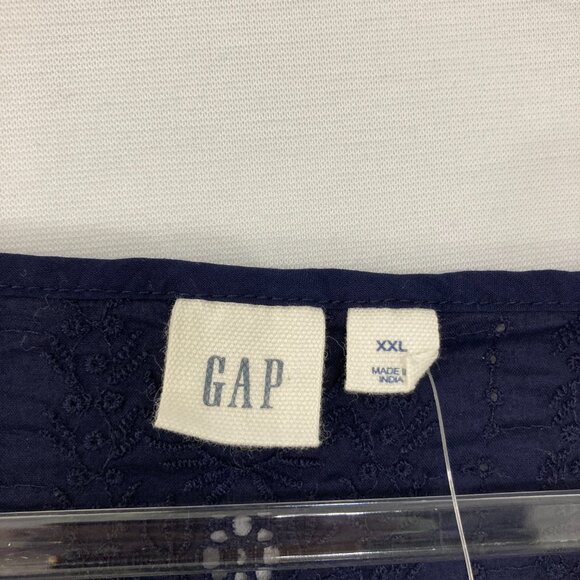 New GAP size XXL Navy Clip Dot Embroidered Eyelet Feminine Blouse Elegant - Picture 4 of 12